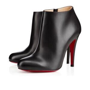 Christian Louboutin Belle 100 Black Calf Leather Ankle Zipper Heel Bootie 35
